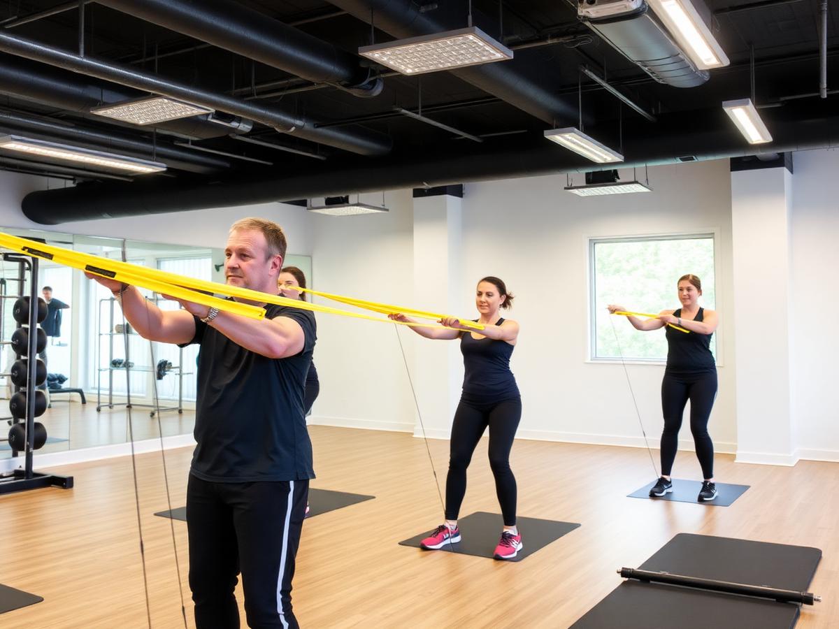 Holdtræning med elastik i træningssal